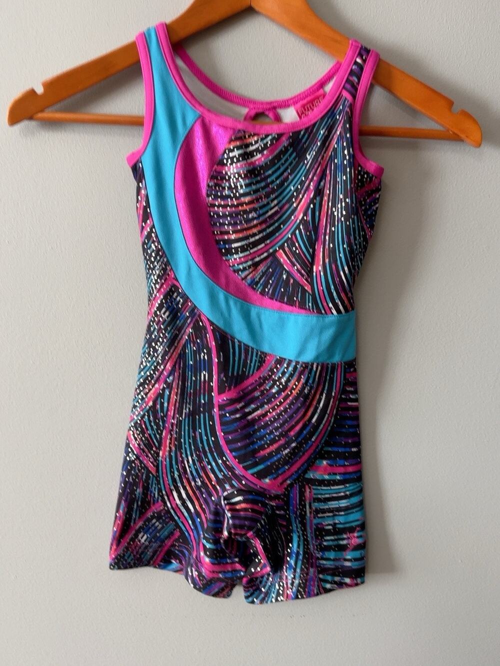 Capezio Future Star Girls XS Gymnastics Biketard Leotard Sparkle Pink Blue